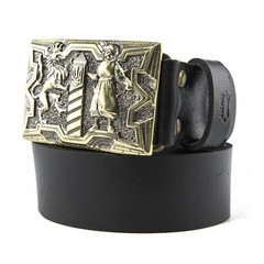 Brass belt buckle Guardians, Military, Cossack and Lion, Ukrainian belt buckle