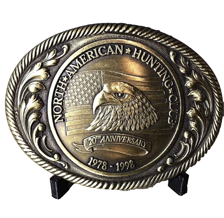 North American Hunting Club Member Belt Buckle 1978-1998 20th Anniversary Brass