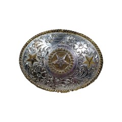 Nocona Belt Buckle Texas Star Oval Western Gold and Silver Tone