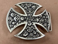 Maltese Iron Cross Studded Skull Design Gothic Punk Vibe Cutout Belt Buckle