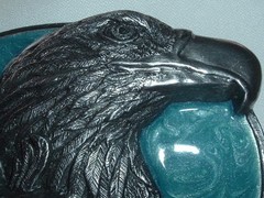VINTAGE SISKIYOU BUCKLE CO. AMERICAN BALD EAGLE PEWTER ENAMEL BELT BUCKLE