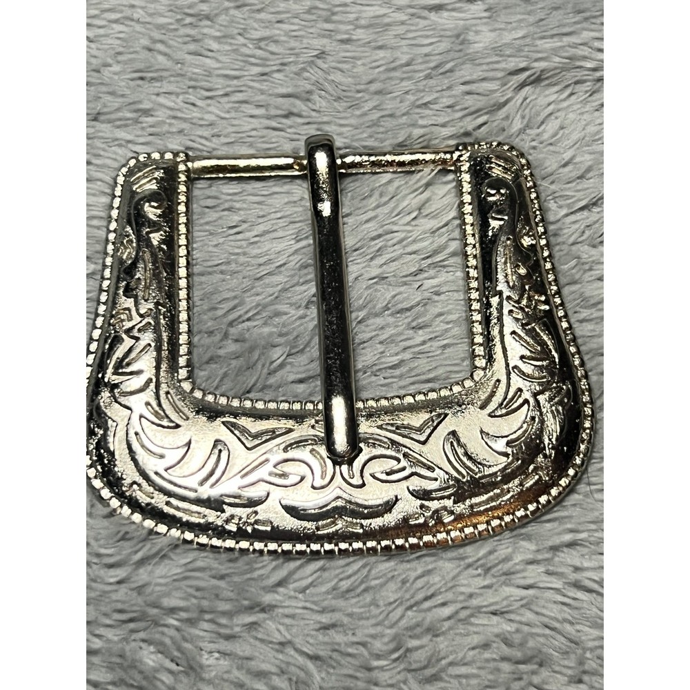 Vintage Western Silver Tone Belt Buckle Floral Engraved 3in Cowboy Style