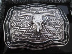 NEW Crumrine Western LONGHORN Steer Skull Belt Buckle In Box Silver Tone