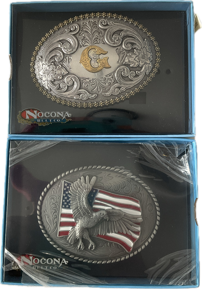 Nocona Belt Company Western Belt Buckles Mens Silver 2 Buckles G Initial