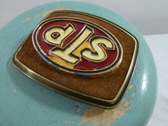 STP Motor Oil Company Belt Buckle 1979 Raintree Enamel Metal Men&rsquo;s Advertisment