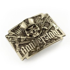 German silver belt buckle Banderstadt, Artistic sculptural fighting skull buckle