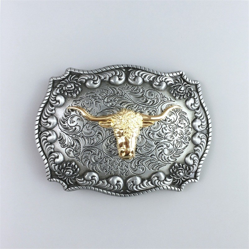 Silver Gold Double Color Western Long Horn Bull Belt Buckle also Stock in US