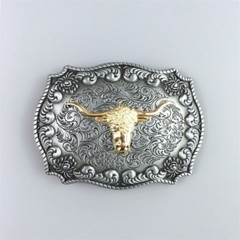 Silver Gold Double Color Western Long Horn Bull Belt Buckle also Stock in US