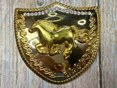Running Galloping Horse Shield with Sparkling Rhinestones Reflective Belt Buckle