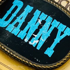 Vintage Danny Name Belt Buckle Blue Western Font Black Oval Rope Border Boxed