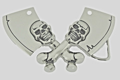 Skull Belt Buckle Rock Rebel Skeleton Vintage Hatchet Silver Metal Cleavers Axes