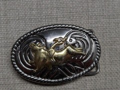vintage WESTERN belt buckle CHROME cowboy BULL RIDING rodeo