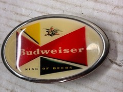 Vintage Budweiser « King of Beers » Oval Belt Buckle – Bowtie Logo Enamel Inlay