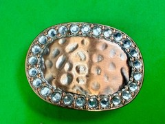 Textured Hammered Metal with Clear Rhinestone Border Modernist Belt Buckle