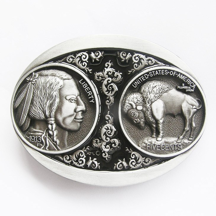NEW INDIAN NICKEL BUFFALO COIN 3-D BLACK BELT BUCKLE