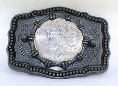 Pewter Silver Color Southwest Western REAL 1922 Peace Silver Dollar Belt Buckle
