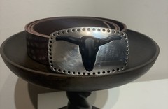 Longhorn Bull Skull Belt Buckle – Antique Brass & Gunmetal Finish