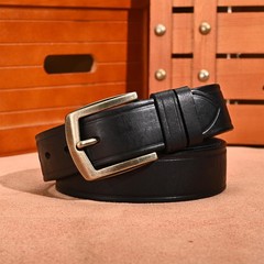 Rollslatte Black Men Leather Belt 38 (Fit Waist 32&Prime;-40&Prime;), Black-brass Buckle