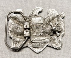 VINTAGE CHROME WARRIOR BIKER BELT BUCKLE EAGLE FLAG AND CROSSED SWORDS RESIN