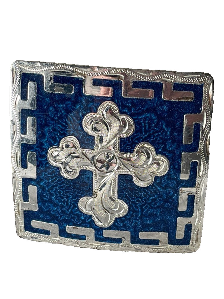 Western Mens Belt Buckle 3.25 x 3 in Southern Cross Cowboy Blue Silver 1.5