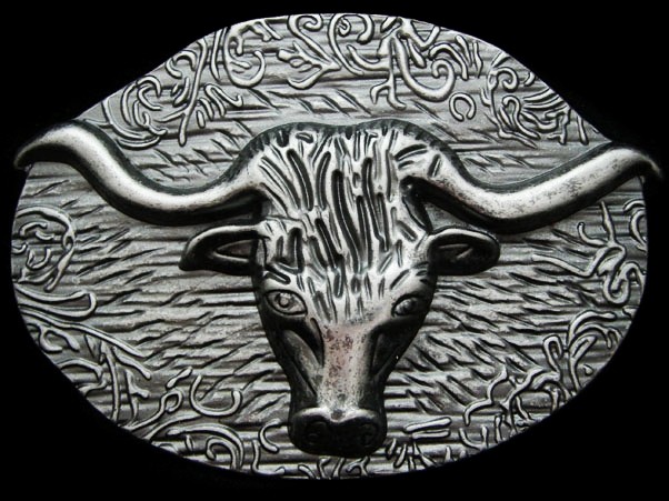 JJ03116 *NOS* REALLY NICE **LONGHORN STEER** PEWTERTONE WESTERN STYLE BUCKLE