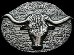 JJ03116 *NOS* REALLY NICE **LONGHORN STEER** PEWTERTONE WESTERN STYLE BUCKLE