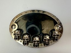Five Skull&rsquo;s Head Black Enameled Halloween Gothic Punk Silver Color Belt Buckle