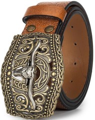 OVOY Men Women Vintage Cow-Head-Buckle For Waist 36-40 in, Brown