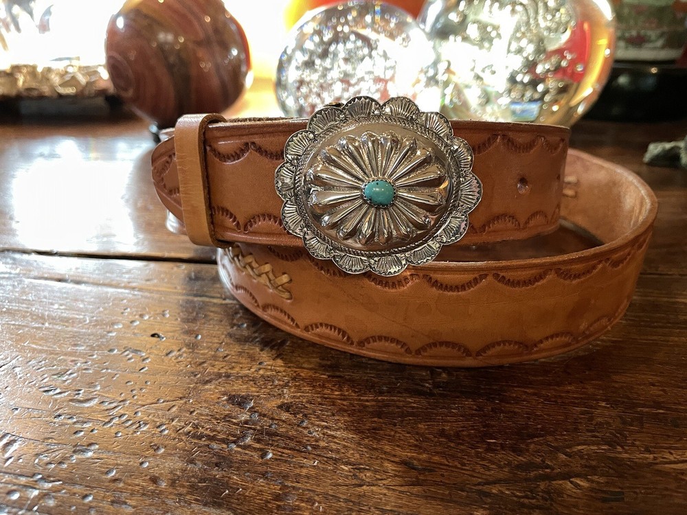 Navajo James Reid style Sterling Silver Turquoise Belt Buckle 41/43-1.5🐂✅