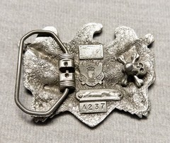 VINTAGE CHROME WARRIOR BIKER BELT BUCKLE EAGLE FLAG AND CROSSED SWORDS RESIN