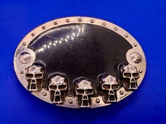 Five Skull&rsquo;s Head Black Enameled Halloween Gothic Punk Silver Color Belt Buckle