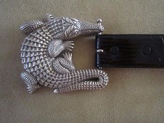 Huge Kieselstein-Cord Sterling Alligator Buckle and Black Lizard Belt Size 2