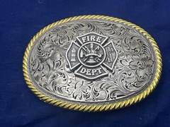 Firefighter FD Fire Department Western Style Buckle (Pewter)