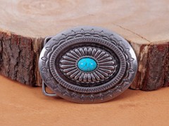 Vintage Silver American Southeast Tribal Floral Turquoise Belt Buckle Huge