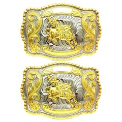 2PCS WESTERN SHINE BELT BUCKLE MEN BULL RIDE RODEO ANIMAL HUGE RODEO BIG COWBOY