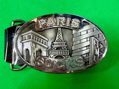 Paris Sucks! Blue Moon Creations Silver Tone Funny Tourist Gift Belt Buckle