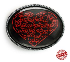 Red Heart Belt Buckle – Gothic Skull Handmade Silver Buckle – 368