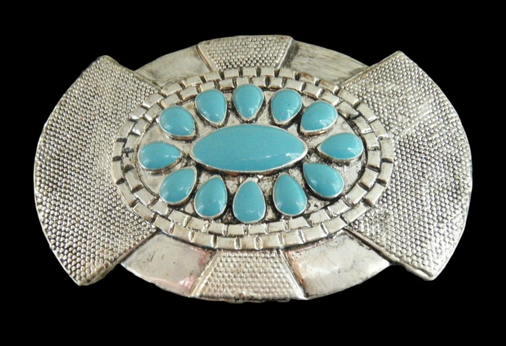 Turquoise Stone Hippie Belt Buckle Silver Color Stones Natives Buckles Belts