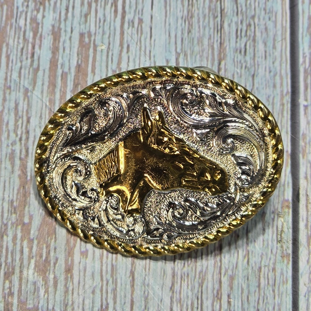 VTG Western Crumrine Heavy Silver Plate Jewelers&rsquo; Bronze Belt Buckle Horse