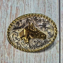 VTG Western Crumrine Heavy Silver Plate Jewelers&rsquo; Bronze Belt Buckle Horse