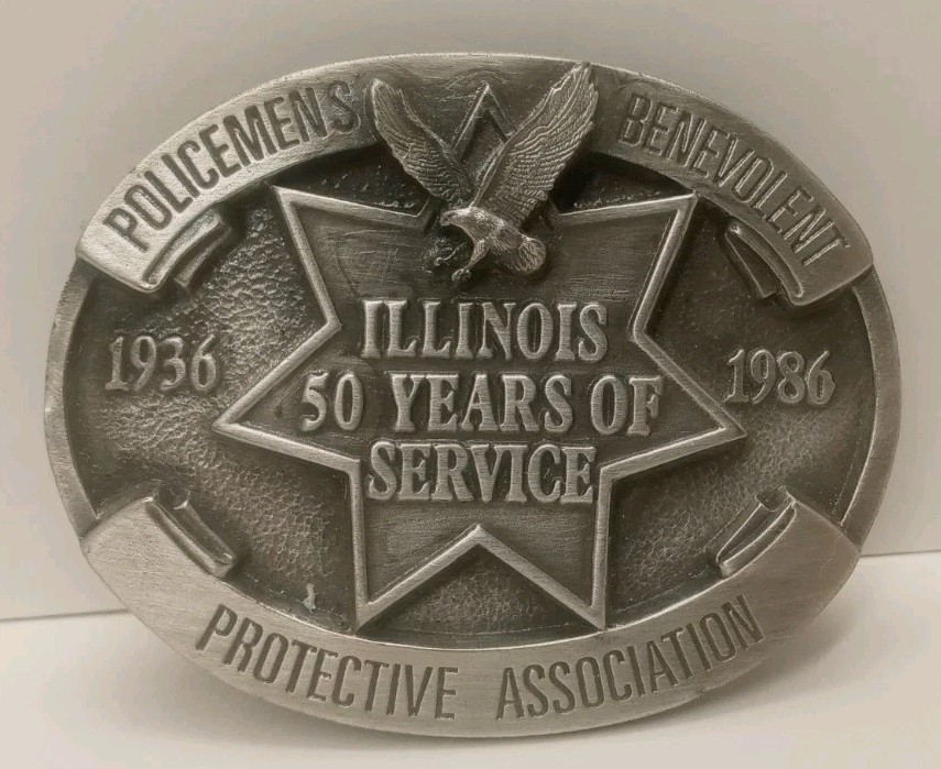 Illinois Policemens Benevolent Protective Assc. Belt Buckle 50 Years 1936-86