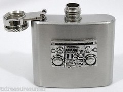 BELT BUCKLES 2 oz Flask Stainless Steel Hinged Screw-Top Lid Silver Western NWOT
