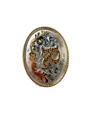 Western Initial Belt Buckle 3.5 x 2 5/8 in Oval R Silver Engraved Gold 1.75