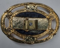 Western Brass Tone Oval Belt Buckle Blk Tiger-Eye Faux Leather Center Bohemian