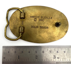 Vintage AMINCO 1980 Old Fishermen Never Die They Just Get Worms Brass Buckle USA