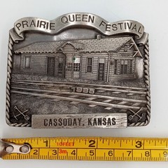 ATSF Train Depot Belt Buckle Cassoday KS 1985 Prairie Queen Festival Vintage