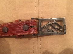 KIESELSTEIN EQUESTRIAN RACE HORSES BELT BUCKLE WITH BROWN LIZARD BELT SIZE 6
