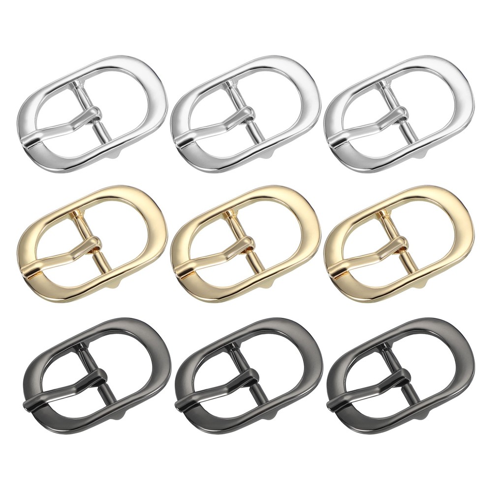 9Pcs 0.7&Prime; Single Prong Metal Roller Pin Belt Buckles Black/Silver/Light Gold