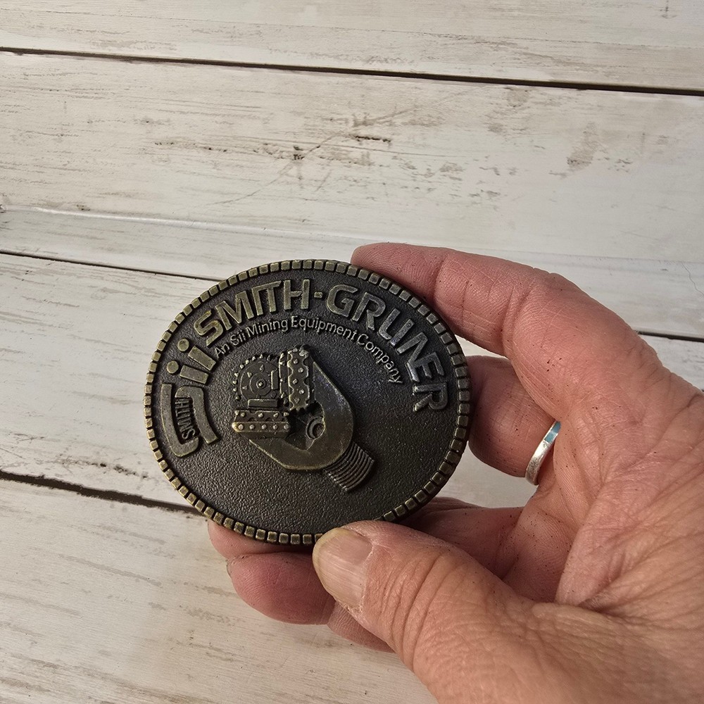 Vintage Smith-Gruner Sii Mining Equipment Company Brass Tone Belt Buckle Oval