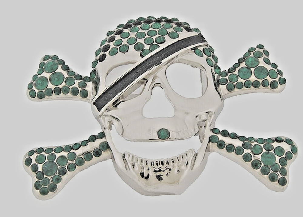 Skull Belt Buckles Crossbones Bandana Halloween Pirate Costume Bling Green Metal